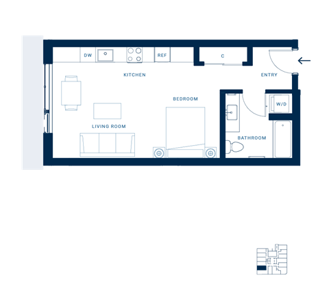Floor plan for studio, 1 bath, 402 sqft